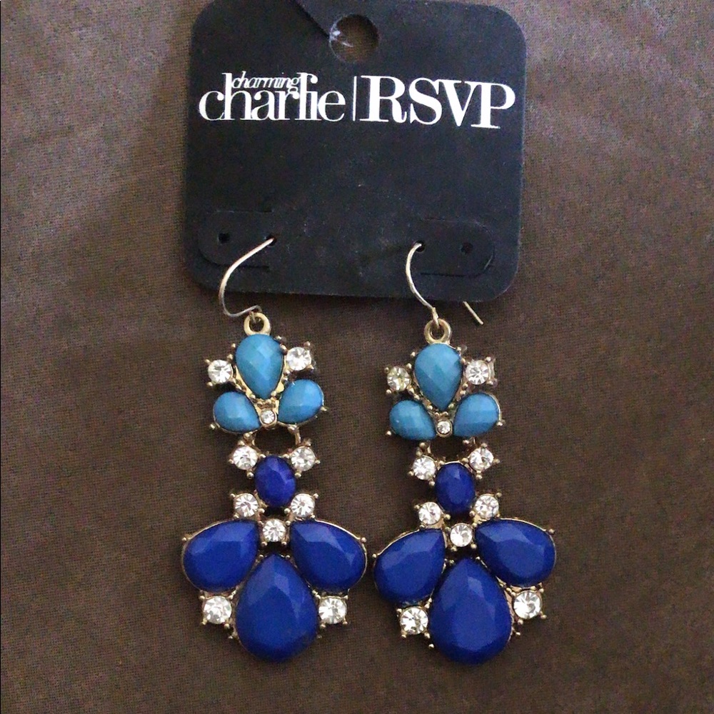 Blue and Gold Statement Earrings.